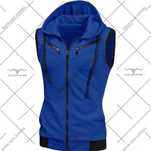 Chaleco con capucha sin mangas para hombre, corte ajustado, con cremallera, informal, ligero, para entrenamiento deportivo, gimnasio, ropa de calle, OEM, ODM - Product Image 5