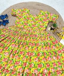 Vestido de Trabajo de Algodón Muselina con Estampado Floral, para Uso Diario, Precio al por Mayor, Prenda Étnica, Kurti Amarillo Estilo Indio, de Secado Rápido - Product Image 4