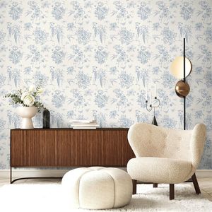 Carta da Parati Floreale Vintage Bianco Crema 43x300 cm, Carta Adesiva Floreale Blu 43x300 cm, Carta da Parati Blu Adesiva - Product Image 2