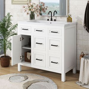 Mobile da Bagno da 36 Pollici con Lavabo Integrato in Resina, 4 Cassetti e 2 Ante - Product Image 4