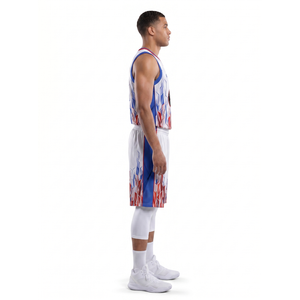 Maillot de basketball sans manches 100 % polyester personnalisé par sublimation, uniforme d'été pour équipes amateur et semi-professionnelles, OEM disponible - Product Image 3