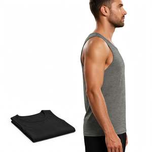 AZ Lucky Sports Men's Cotton Tank <b>Top</b> Solid Color O-Neck Breathable Casual Knitted <b>Vest</b> Gray/<b>Black</b> Sports Stringer 220g Pockets - Product Image 3