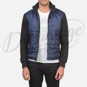 Veste matelassée hybride bleu marine pour homme, coupe ajustée, rembourrée, avec manches en polaire noire, vêtement d'extérieur décontracté et chaud pour l'hiver - Product Image 1