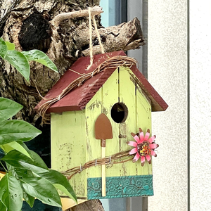 Handcrafted <b>Wooden</b> Birdhouse with Blue Roof and Colorful Floral Decorations Hanging Garden Bird <b>House</b> Outdoor Backyard Decor - Product Image 6