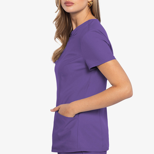 Women's Purple Scrub Top Short Sleeve With Pockets Custom Logo & Color Nursing Scrubs Jersey - Product Image 2