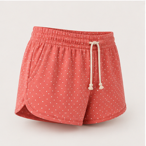 Custom Warm Coral Polka Dot Womens Roomy Relaxed Fit Drawstring <b>Lounge</b> <b>Shorts</b> Cotton-Rayon Jersey - Product Image 4