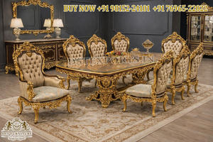 Juego de Sillas de Comedor de Respaldo Alto Estilo Principe para Casa de Estilo Mansion, Muebles de Comedor Exclusivos con Tallados Elaborados, Juego de Comedor Real con Hojas Doradas - Product Image 5