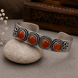 Hydro Carnelian Four Stone <b>Cuff</b> Bangle Handmade Brass Gold/<b>Silver</b> Plated Unisex Vintage Classic Statement Jewelry - Product Image 5