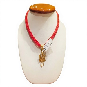22K Solid Gold Butterfly Pendant <b>Necklace</b> Handcrafted Red <b>Beaded</b> Chain Genuine Gold Jewelry Fine Ornament For Women Gift - Product Image 1