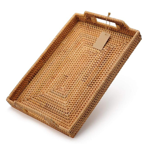Premium Quality Wholesale Price Rattan <b>Woven</b> Serving Tray Holder Wicker Storage Snacks Usage Tray Multipurpose Decoration Tray - Product Image 5