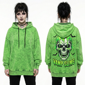 Custom Peach Coral Oversized Hoodie Women Crying Vampire Portrait Graphic Print Soft Fleece Streetwear Pullover Supplier - Product Image 3