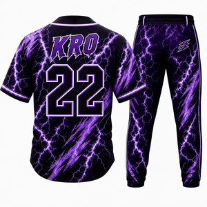 Custom Sublimated Baseball Uniform Set Purple Lightning Design Jersey Pants Men Adult Breathable <b>Athletic</b> Team Wear OEM - Product Image 3