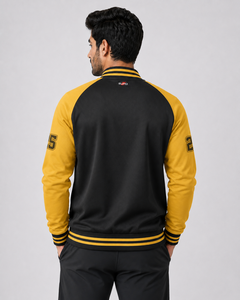<b>Men</b> Compact Varsity <b>Jacket</b> Casual Streetwear Baseball Bomber Coat with <b>Lightweight</b> Soft Fabric Ribbed Collar Zip Front - Product Image 2