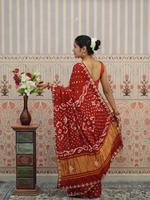 Sari Bandhani en soie pure avec bordure Gota Patti brodée à la main, tenue ethnique pour mariage et fête