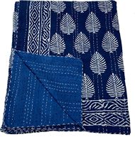Couvre-lit Kantha fait main à imprimé floral indigo, réversible, en coton écologique, tailles King et Queen, pour la maison, l'hôtel et les mariages
