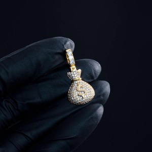 Colgante de Bolsa de Dinero con Incrustaciones de Moissanita, Chapado en Oro de 18K, Cadena de Plata de Ley 925, Joyería Hip Hop para Hombre - Product Image 6