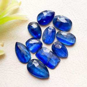 บลูไคยาไนต์ โรสคัท พลอยธรรมชาติ 10 ชิ้น ชุดหินบลูไคยาไนต์แบบแบน สำหรับทำเครื่องประดับ DIY งานฝีมือ - Product Image 1