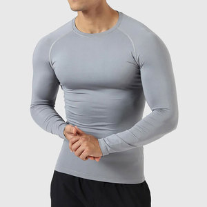 Chemise de compression à manches longues pour homme, séchage rapide, spandex, polyester, gris, haut de sport à manches longues - Product Image 1