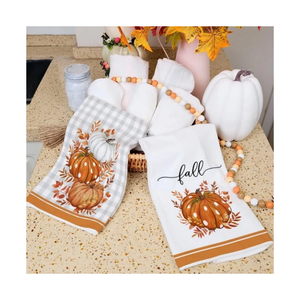 Serviettes de cuisine imprimées « Hello Fall » en coton 40x60cm 180GSM 200TC, chiffons de vaisselle saisonniers SA8000, faible MOQ, OEM ODM, Inde, personnalisé, en gros - Product Image 5