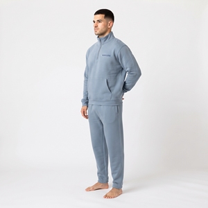 Conjunto de chándal de dos piezas para hombre, de tejido grueso, con cuello alto y media cremallera, pantalones de chándal de pierna ancha, estilo urbano, ropa personalizada - Product Image 3