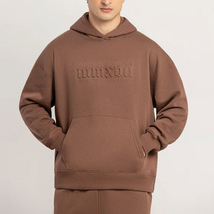 Ensemble de survêtement marron imprimé pour homme avec capuche, pantalon de survêtement long et sweat-shirt, logo en relief, taille élastique, 100 % coton, style streetwear - Product Image 5