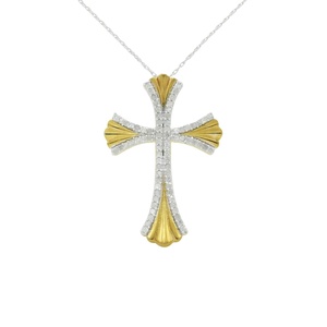 JEWELSPAARK Collar con Colgante de Cruz de Diamantes Naturales Blancos de Corte Redondo de 1.07 Ct, Oro Amarillo, Estilo Religioso para Aniversario de Bodas - Product Image 1