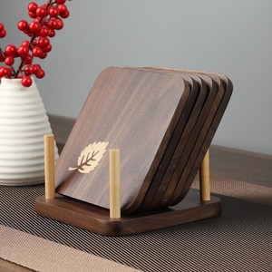 Ensemble de sous-verres en bois, design feuille, antidérapant, durable, diamètre 300 mm, sous-verres modernes pour la protection des tasses à thé, maison, restaurant - Product Image 4