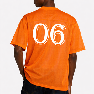 Jersey de Fútbol Americano Personalizado con Malla Naranja, MOQ Bajo, Unisex, Transpirable, Cuello en V, Uniforme Deportivo, Proveedor OEM al por Mayor - Product Image 4