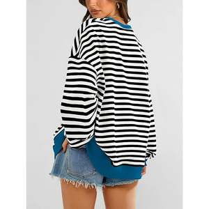 OEM Custom Logo Women's Striped Oversized Sweatshirt Color Block Crew Neck Long Sleeve Casual Loose Pullover Top <b>Y2K</b> Clothes - Product Image 2