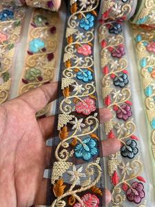 Eco Friendly Embroidered Floral Lace Fabric Mesh Trim with Gold Thread Decorative <b>Ribbon</b> for <b>Wedding</b> Dress Evening Wear Bridal G - Product Image 1