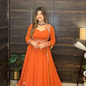 Salwar Kameez para Mujer, Georgette Sintético, Largo hasta el Suelo, Protección Solar, para Fiestas, Bodas, Graduaciones, Diwali - Product Image 1