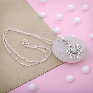 Pendentif flocon de neige en larimar naturel, argent sterling 925, pierre précieuse larimar bleue, fabricant de bijoux flocon de neige d'hiver - Product Image 4