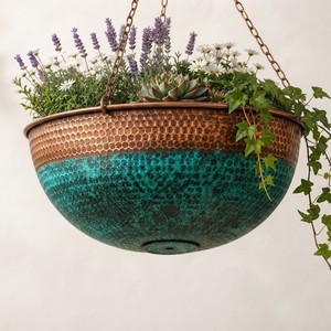 Moradaband Art Metal Ware – Pots de fleurs suspendus en fer durable, émaillés bleu sarcelle, minimalistes, circulaires, bicolores, pour l'extérieur - Product Image 5