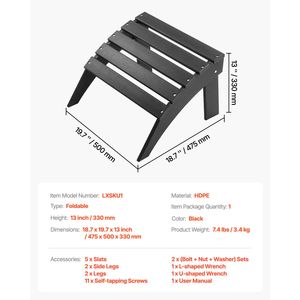 Poggiapiedi Pieghevole in Plastica HDPE per Patio, Stile Adirondack, Resistente alle Intemperie, 18.7L X 19.7L X 13H Pollici - Product Image 5