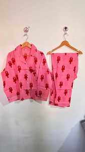 Conjunto de Pijama de Algodón con Estampado Floral para Mujer, Cuello en V, Cierre con Cordón, Mangas Largas, Largo Completo, Suave, Transpirable, Informal - Product Image 2