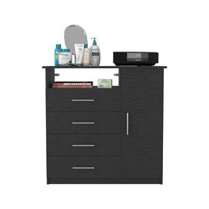 Cassettiera Nera a Porta Singola con 4 Cassetti e Ripiano Aperto, Mobile Elegante di Qualità Superiore - Product Image 6