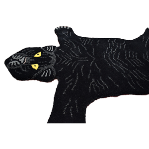 Hand-Tufted Black Panther Wool <b>Rug</b> <b>Animal</b> <b>Skin</b> Shape Faux Pelt Area Carpet Modern Tiger Leopard Silhouette Floor Mat - Product Image 1