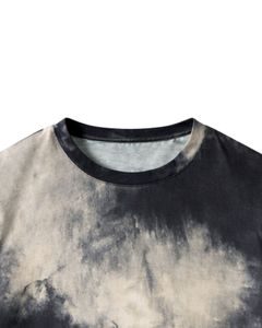 T-shirt personnalisé noir beige tie-dye délavé pour homme, en coton, style streetwear décontracté, col rond, manches courtes, tee-shirt tendance été - Product Image 5