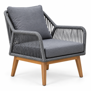 Ensemble de meubles d'extérieur 4 pièces, structure en teck, canapé en corde grise, 2 chaises, table basse, jardin, patio - Product Image 6