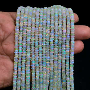 Forme de rondelle lisse d'opale éthiopienne multicolore naturelle 3x5.5mm brin de perles de pierres précieuses de 16 pouces pour la fabrication d'articles de bijouterie - Product Image 2