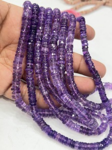 Perles de pierres précieuses de haute qualité pour la fabrication de bijoux, 17 pouces, améthyste rose naturelle, quartz facetté, forme Heishi, taille 7-8 mm - Product Image 3