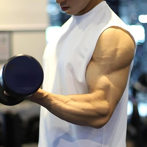 Wholesale Men's White Sleeveless Tank <b>Top</b> O-Neck Solid Color Breathable Casual Knitted Polyester Athletic Wear - Product Image 6