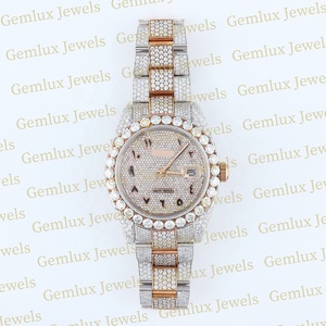 Probador de diamantes de calidad superior Dial árabe D VVS Totalmente helado Moissanite Diamond Rose Gold Two Tone Hip Hop Watch para hombres - Product Image 1