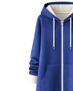 Sudadera con capucha larga personalizada con cremallera, color azul real, abrigo de invierno de forro polar para mujer, ropa exterior informal de gran tamaño con bolsillos, OEM personalizado - Product Image 4