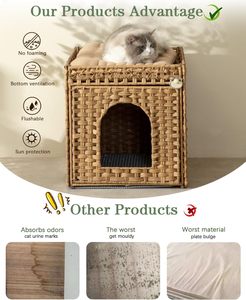 Caja de arena de lujo oculta con tapete, valla de ratán tejida a mano, casa cuadrada para gatos, dos ganchos en forma de S, para sala de estar, 18.5x20.5x19.1 - Product Image 3