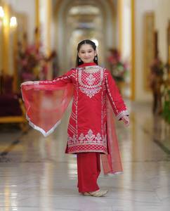 Kids Designer <b>Kurti</b> Pant Set with Heavy Embroidery and Dupatta – Girls Ethnic Wedding Party Wear Outfit - Product Image 1