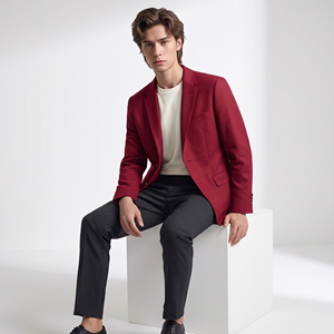 Blazer Homme Rouge Canneberge, Coupe Slim, Deux Boutons, Revers Cranté, Tissu Texturé, Poches à Rabat, Veste de Bureau et de Soirée - Product Image 4