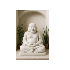 Sculpture de Bouddha riant en marbre blanc, taille réelle, sculptée à la main, de haute qualité - Product Image 2