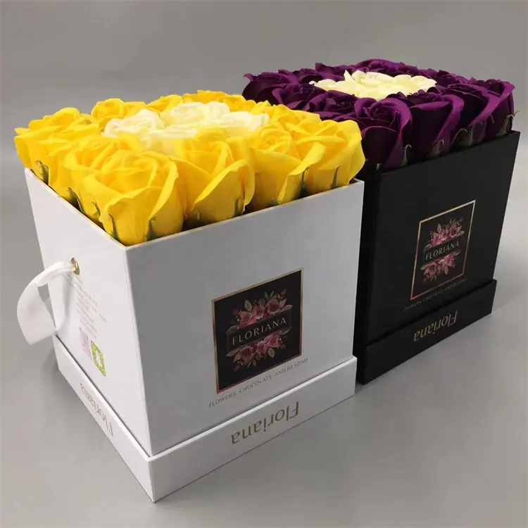 バラの花の包装のための紙またはベルベットのフラワーボックス帽子正方形の段ボールフラワーボックス