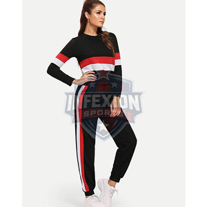 Women's Black Striped <b>Tracksuit</b> Set Long Sleeve Crew Neck Sweatshirt Joggers Full Length Elastic Waist Side Pockets Sporty - Product Image 4